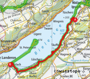 Wanderlandkarte Uferweg am Bielersee