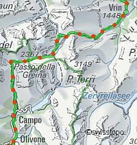 Wanderland-Karte mit                    eingezeichneter Route