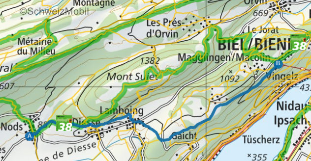 Wanderlandkarte Nods-Twannberg-Magglingen